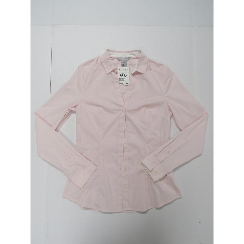 H&M Women's 6 Pale Pink Dress Shirt Blouse V-Neck Tailored Preppy Capsule Career